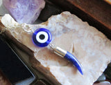 Evil Eye Blue Sodalite Gemstone Horn Pendant Necklace