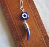 Evil Eye Blue Sodalite Gemstone Horn Pendant Necklace