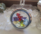Rainbow Gemstones Double Sided Floating Locket Pendant Necklace