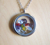 Rainbow Gemstones Double Sided Floating Locket Pendant Necklace