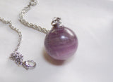 Purple Fluorite Banded Gemstone Crystal Ball Pendant Necklace