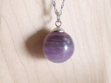 Purple Fluorite Banded Gemstone Crystal Ball Pendant Necklace