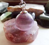 Purple Fluorite Banded Gemstone Crystal Ball Pendant Necklace