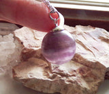 Purple Fluorite Banded Gemstone Crystal Ball Pendant Necklace