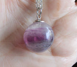 Purple Fluorite Banded Gemstone Crystal Ball Pendant Necklace