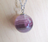 Purple Fluorite Banded Gemstone Crystal Ball Pendant Necklace