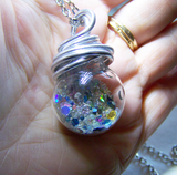 Crystal Gazing Ball Iridescent Orbs Glow Pendant Necklace