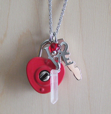 Captured Heart Lock and Key Quartz Crystal Necklace