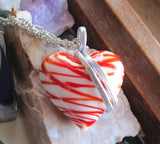 Mended Heart Red and White Lampwork Glass Pendant Necklace