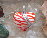 Mended Heart Red and White Lampwork Glass Pendant Necklace