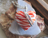 Mended Heart Red and White Lampwork Glass Pendant Necklace