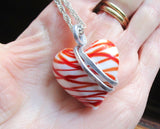 Mended Heart Red and White Lampwork Glass Pendant Necklace