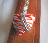 Mended Heart Red and White Lampwork Glass Pendant Necklace