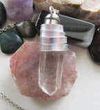 Light Up Blue LED Quartz Crystal Pendant Necklace