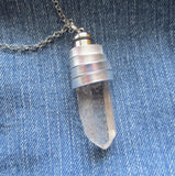 Light Up Blue LED Quartz Crystal Pendant Necklace