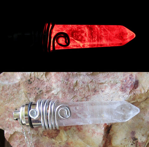 Red Light Up Natural Polished Quartz Crystal Point Pendant Necklace