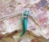 Natural Green Malachite Gemstone Horn Pendant Necklace