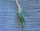 Natural Green Malachite Gemstone Horn Pendant Necklace