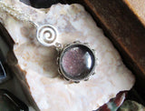 Vintage 60s Mood Stone Silver Spiral Pendant Necklace