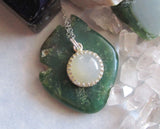 Natural Ivory Moonstone Sterling Silver Crown Pendant Necklace