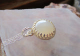 Natural Ivory Moonstone Sterling Silver Crown Pendant Necklace
