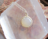 Natural Ivory Moonstone Sterling Silver Crown Pendant Necklace
