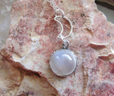 Natural White Moonstone Cabochon Sterling Silver Moon Pendant Necklace