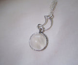 Natural White Moonstone Cabochon Sterling Silver Moon Pendant Necklace
