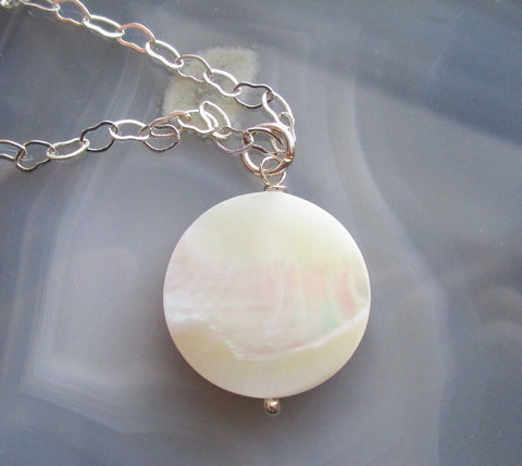 Sold at Auction: .925 Sterling Silver Lg. Mother Of Pearl Shell Necklace