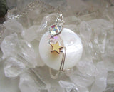 Mother of Pearl Aurora Borealis Swarovski Crystal Pendant Necklace