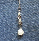 Mother of Pearl and Silver Rose Pendant Necklace