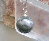 Moss Agate Natural Gemstone Crystal Ball Pendant Necklace