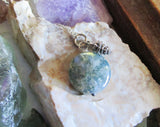 Natural Moss Agate Gemstone Silver Pine Cone Pendant Necklace