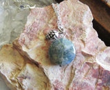 Natural Moss Agate Gemstone Silver Pine Cone Pendant Necklace