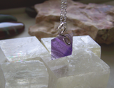 Purple Fluorite Octahedron Crystal Gemstone Pendant Necklace