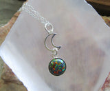 Black Opal Gemstone Sterling Silver Moon Pendant Necklace