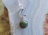 Black Opal Gemstone Sterling Silver Moon Pendant Necklace