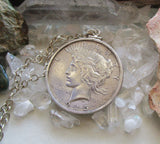 Antique 1925 Peace Dollar Sterling Silver Pendant Necklace