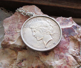 Antique 1925 Peace Dollar Sterling Silver Pendant Necklace