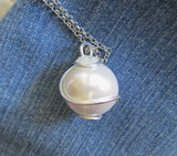 Satin White Czech Glass Pearl Wire Wrapped Pendant Necklace