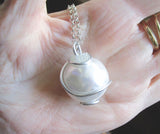 Satin White Czech Glass Pearl Wire Wrapped Pendant Necklace