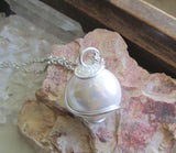 Satin White Czech Glass Pearl Wire Wrapped Pendant Necklace