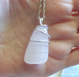 Pink Calcite Natural Gemstone Crystal Wire Wrapped Pendant Necklace