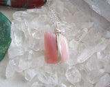 Pink Peruvian Opal Crystal Natural Gemstone Wire Wrapped Pendant Necklace