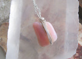 Pink Peruvian Opal Crystal Natural Gemstone Wire Wrapped Pendant Necklace