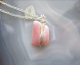 Pink Peruvian Opal Crystal Natural Gemstone Wire Wrapped Pendant Necklace