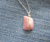 Pink Peruvian Opal Crystal Natural Gemstone Wire Wrapped Pendant Necklace