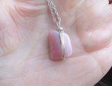 Pink Peruvian Opal Crystal Natural Gemstone Wire Wrapped Pendant Necklace