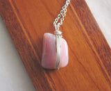 Pink Peruvian Opal Crystal Natural Gemstone Wire Wrapped Pendant Necklace