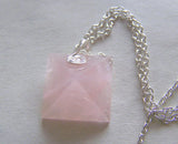 Rose Quartz Natural Gemstone Pyramid Pendant Necklace